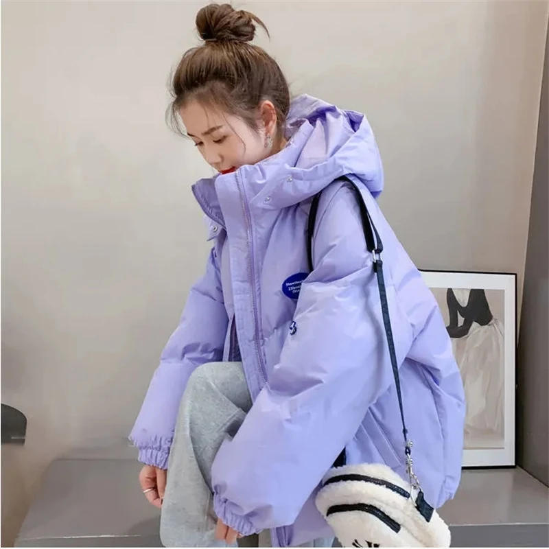 2023 New Winter Down Cotton Jacket Women Hooded Loose Padded Coat Female Solid Thicken Warm Puffer Parkas Jackets Black White