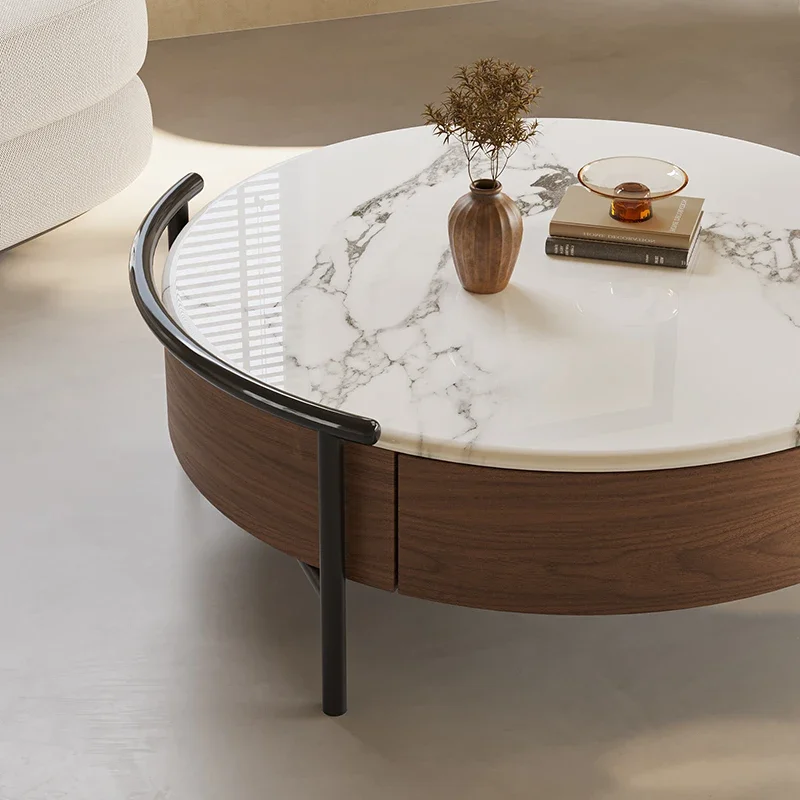 Walnut coffee table living room household small apartment microcrystalline stone tea table medieval modern simple creative round