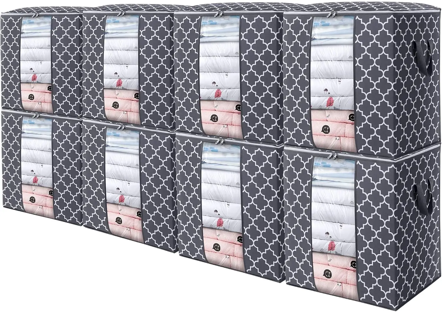 

8-Pack Large Storage Bags, 100L Capacity, Clear Window, Sturdy Zippers for Blankets and Clothes Organization