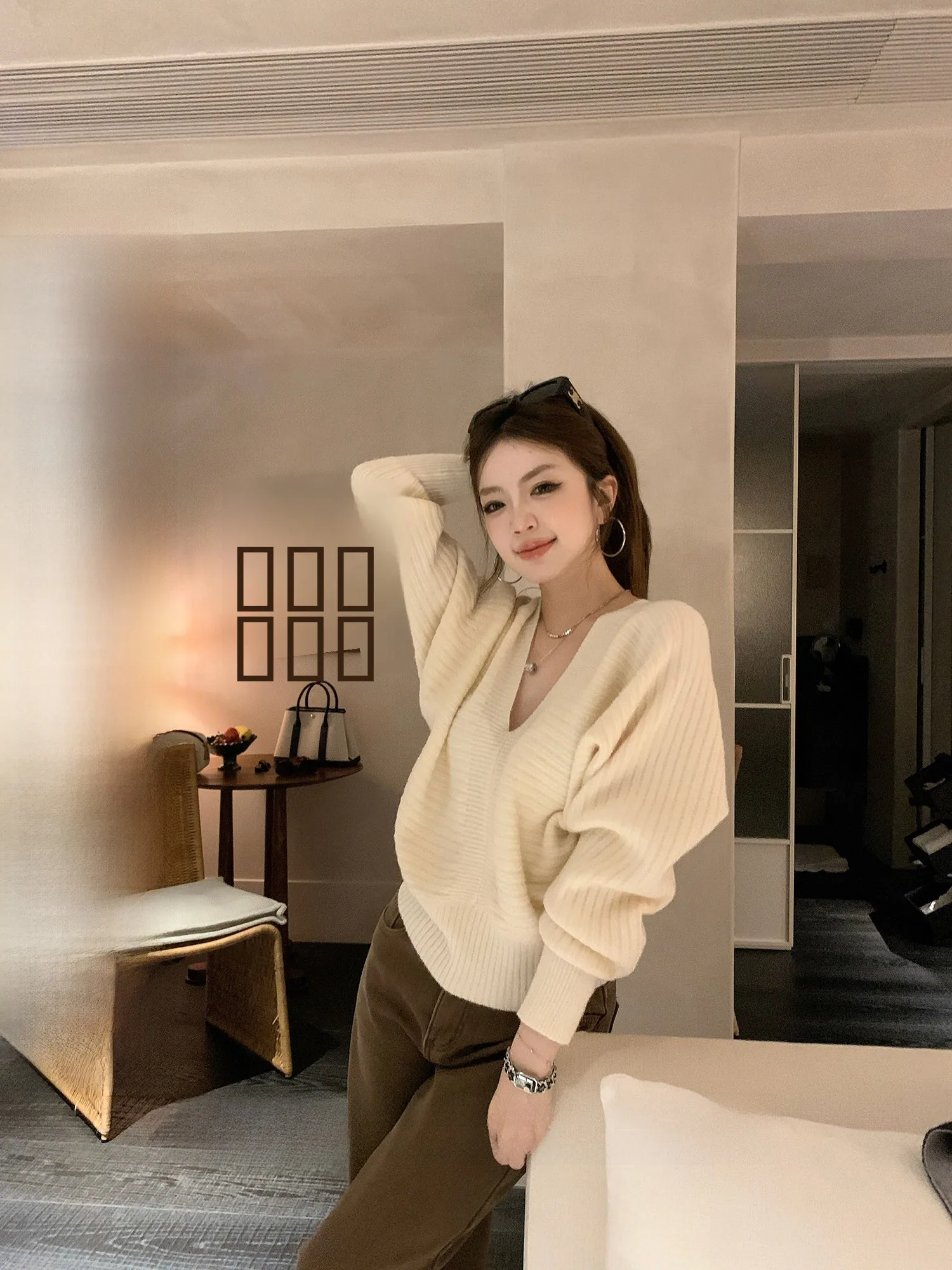 

Women's Batwing Sve Sweater Waist-Cinching ort Knitwear Faionable Commute Sle Loose Fit Pure Color V-ne Long Sve