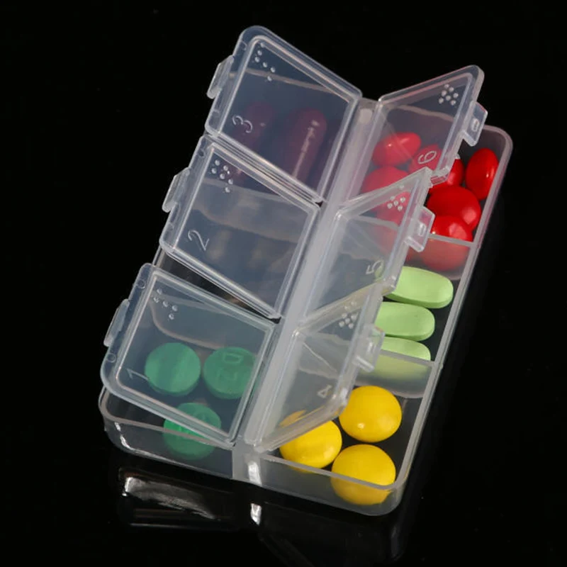 Mini Portable Pill Organizer Case 6 Cells Weekly Medicine Pill Box Tablet Pill Storage Case Container Braille Divider Drug Box