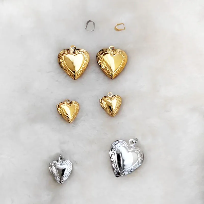 

Polished 20pc/lot DIY Stainless Steel Big And Small Heart Photo Frame Charms Locket Pendant Jewelry Making Family Memories Gift