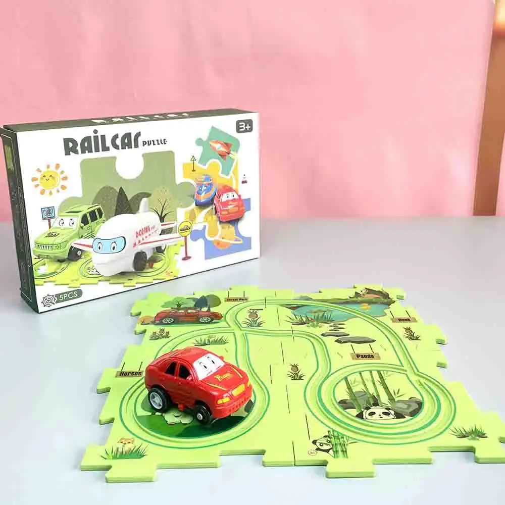 Electric Car 5pcs Assembled Forest Park Scene Children's Puzzle Track Car Puzzle Creative Toys Gift Box Packing B017