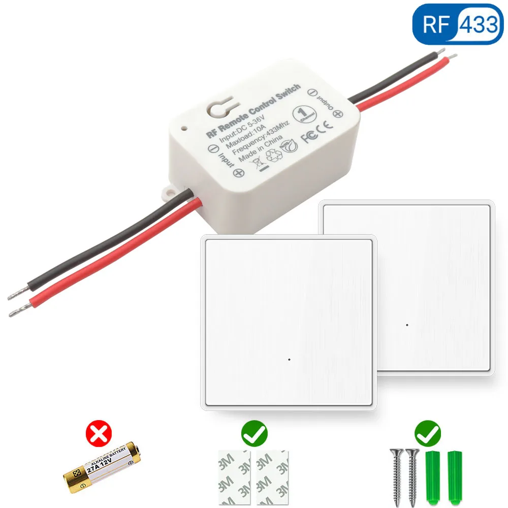 12V Kabelloser Lichtschalter mit Fernbedienung 1/2/3-fach 433MHz Druckknopf Wandschalter 24V 6V Relais-Empfänger für LED Elektrische Türen