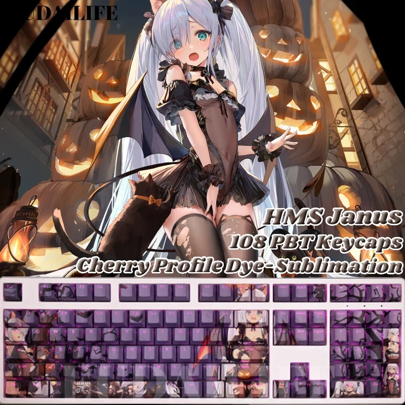 HMS Janus 108 Key Caps Azur Lane PBT DYE Sublimation Light Transmitting Cherry Switch Cross Key Cover Mechanical Keyboard Gift