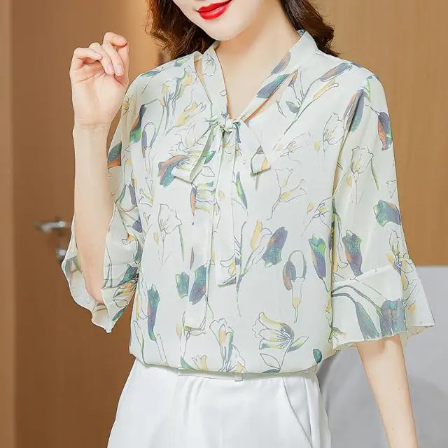 

Chiffon Blouse Floral Sweet Loose Large Size Chiffon Tops for Women