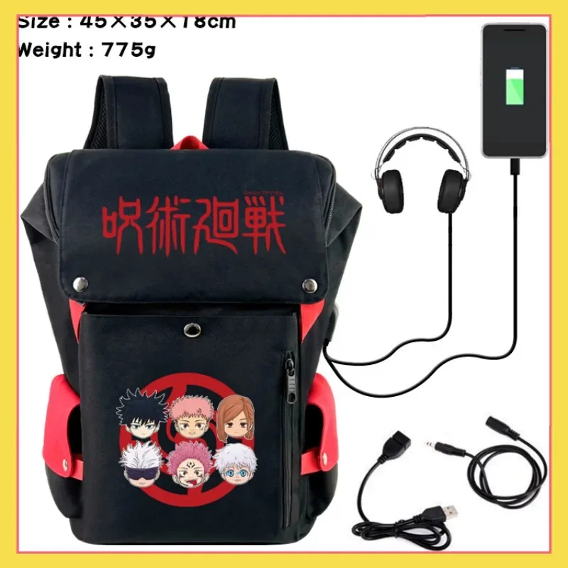 

Anime Spell Battle Peripheral Backpack USB Charging Cartoon Canvas Printed Computer Bag Travel Bag Children's Gift