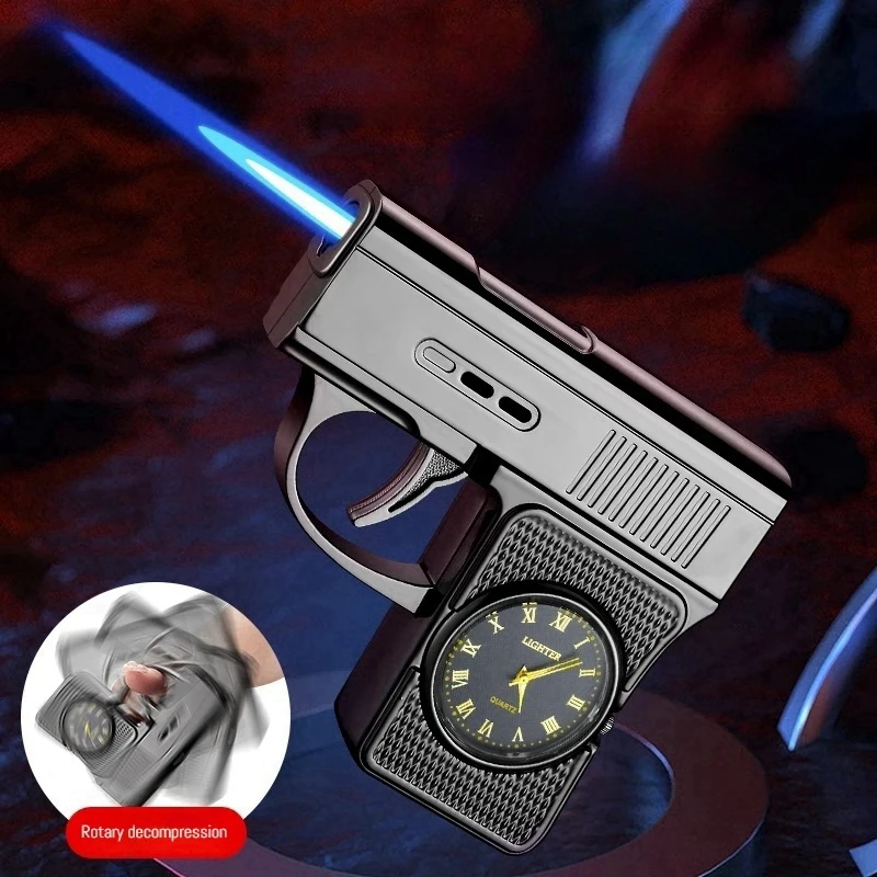 New Metal Windproof Lighter Outdoor Portable Watch Pressure Reducing Jet Deep Blue Flame Inflatable Lighter Cool Men's Gift