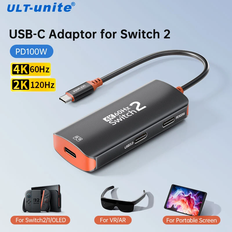 4K60hz USB-C Hub for Switch 2/Oled 2K120Hz Type-C AR Glasses Adapter 10Gbps 100W Docking Station for IPhone18 Steam Deck Laptop