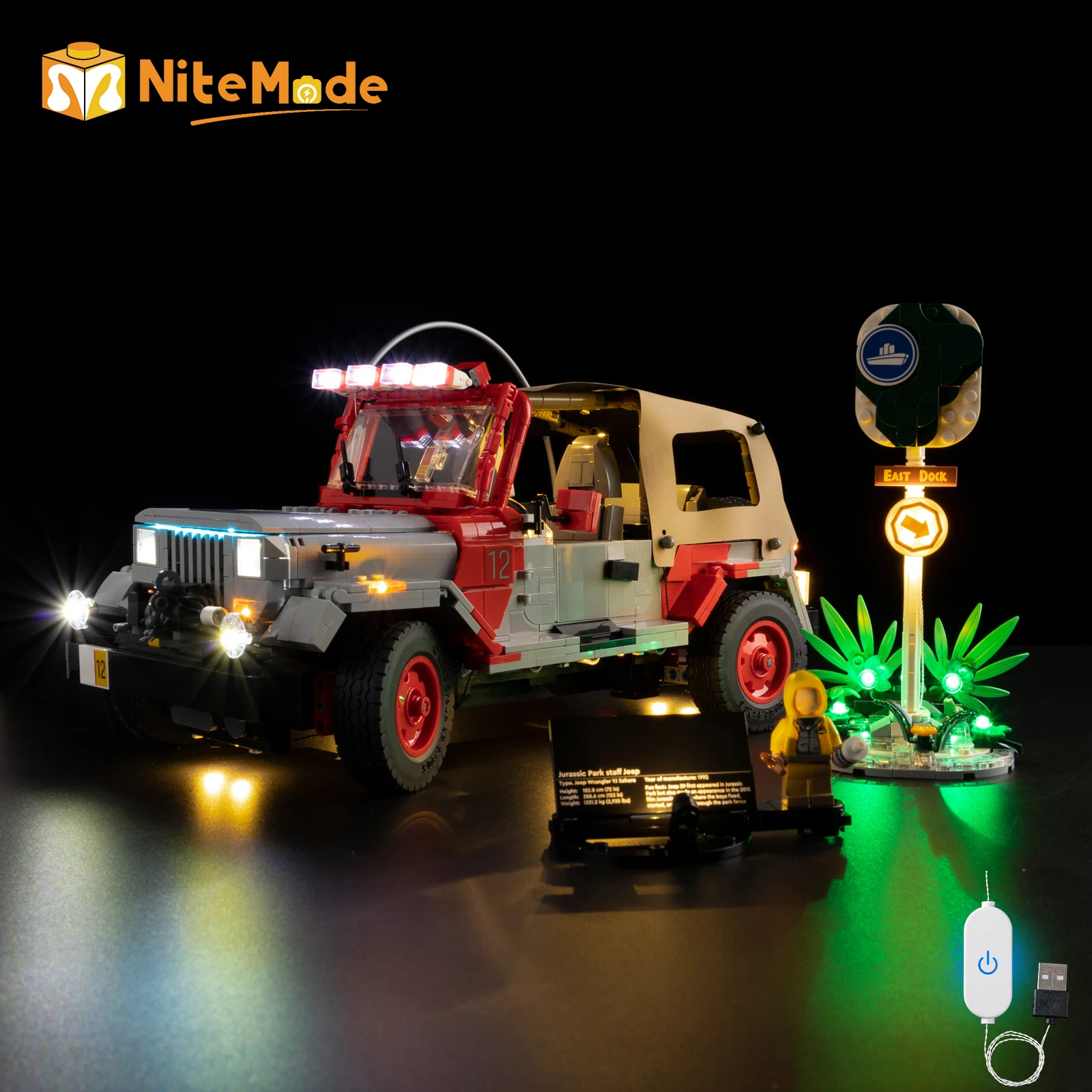 Easylite Led Light Set Suitable for Lego Jurassic Park Jeep Wrangler 77984 (No Model)