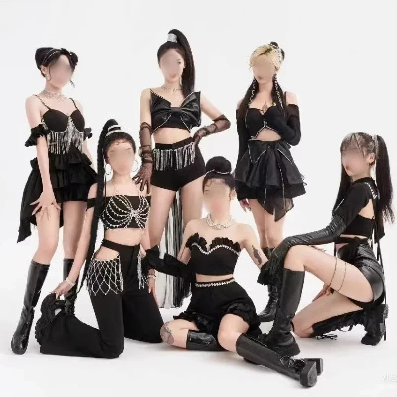 الكورية المغني المعبود Y2K الحفلة أداء زي 2026 جديد مثير Kpop ملابس النساء كول بدلة سوداء ملابس رقص الجاز #2