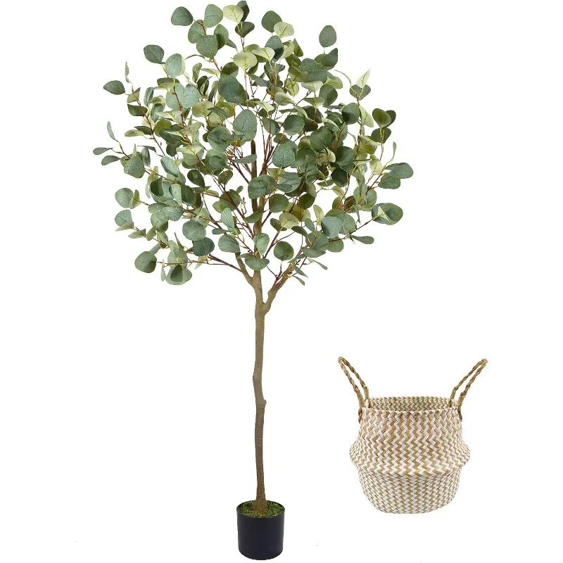 

Artificial Eucalyptus Tree,4ftTall Fake Eucalyptus Plant with Basket, Green Silver Dollars Silk Leaves Faux Tree for Home