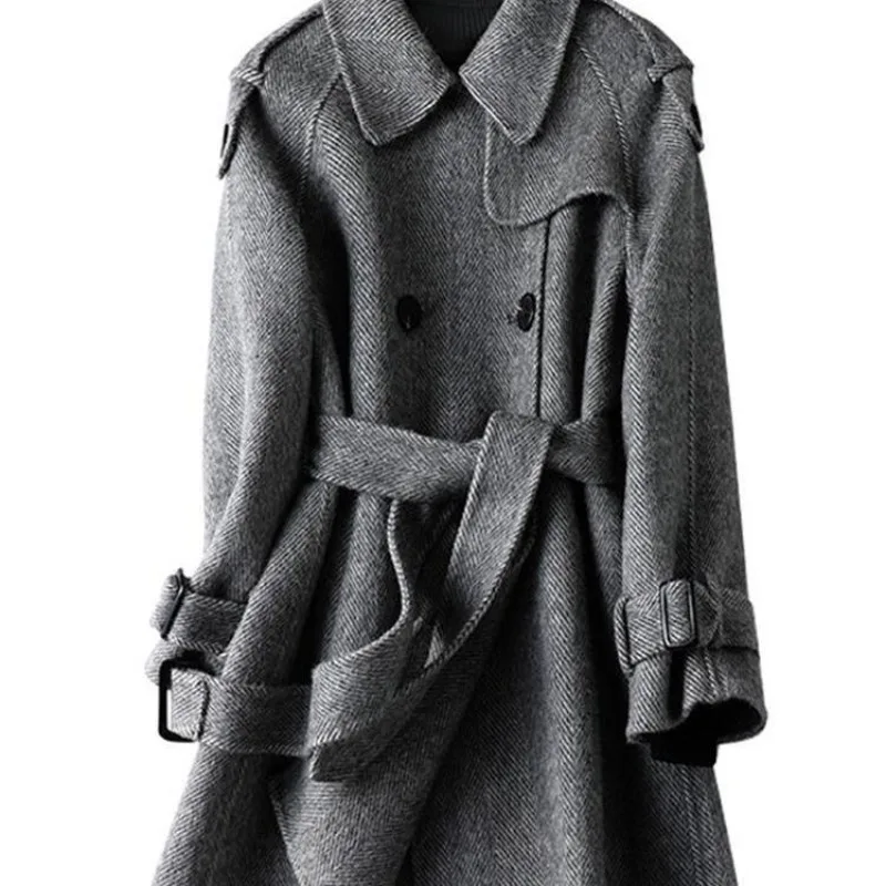 

Long Coat Korean Version New Loose Small Man Looks Thin Temperament Commuting Coat Genuine Autumn and Winter Woolen Wool Jacket