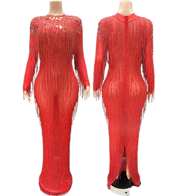 Red Sparkling Tassel Temperament Bridal Toast Evening Dress Vestidos De Mujer Elegantes Para Fiesta 2025 Women Vallentain Dress