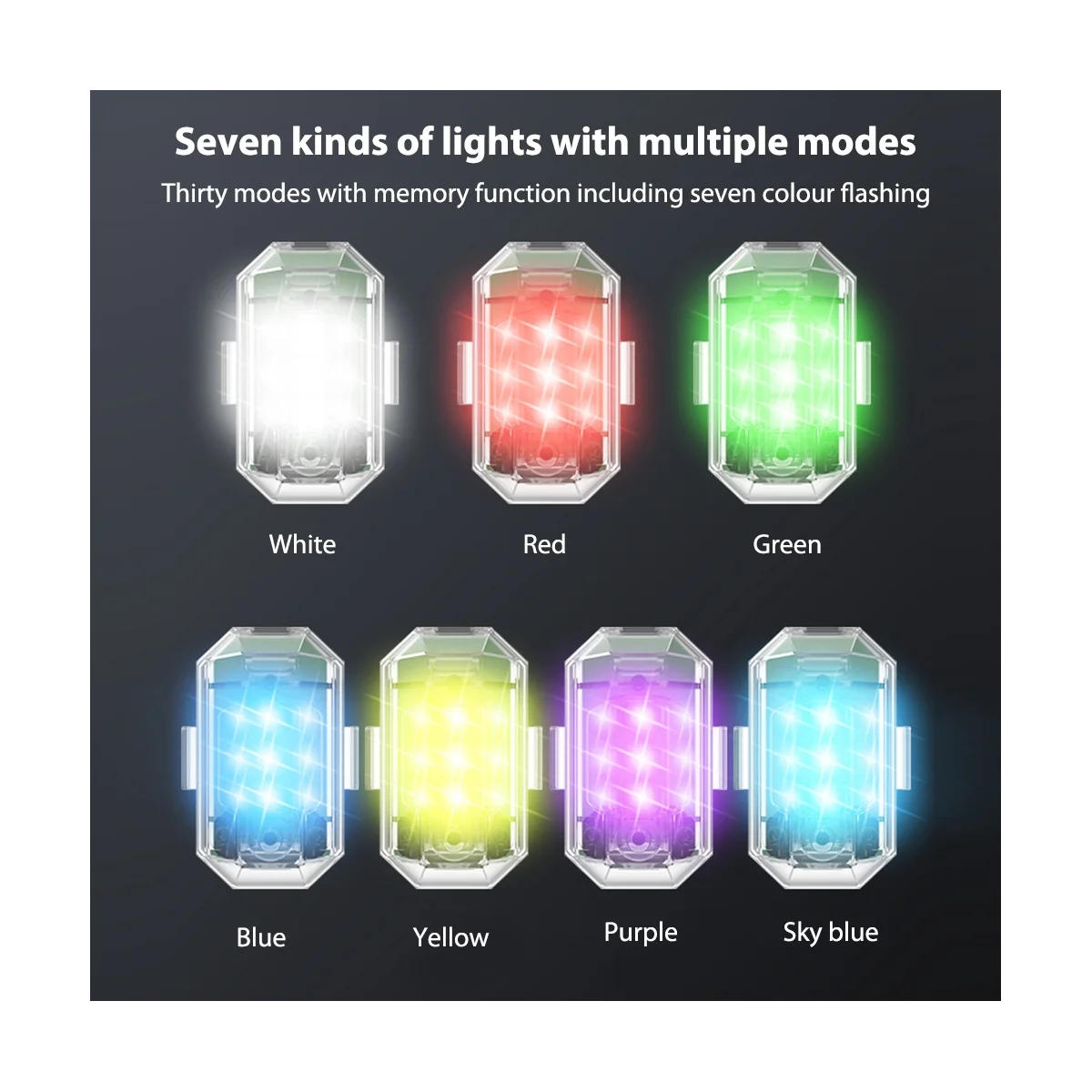 2Pcs Wireless Remote Control LED Strobe Light for Car Motorcycle Bike 7 Colors Anti-Collision Flash Warning Lamp