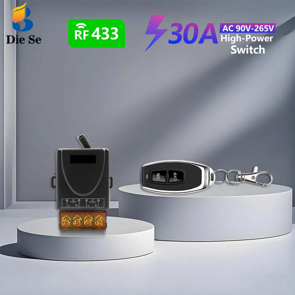 433MHz RF Radio AC 110V 220V 230V 30A High Power Light Switch Receiver Remote Control Transmitter Set ON/OFF Button for Lamp