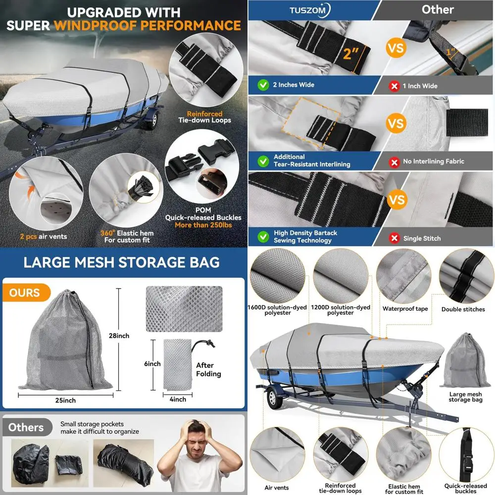 

Сверхпрочный чехол для трехкорпусной лодки 1600D+1200D с 2 петлями для перевозки, швартовки и хранения, с сумкой