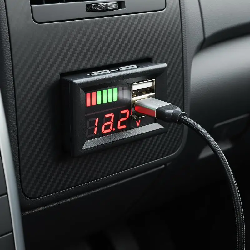 [C] Dual USB LED Digital Voltmeter Realtime Battery Capacity Display Fast Charging For Car Motorcycle RV Boat DIY