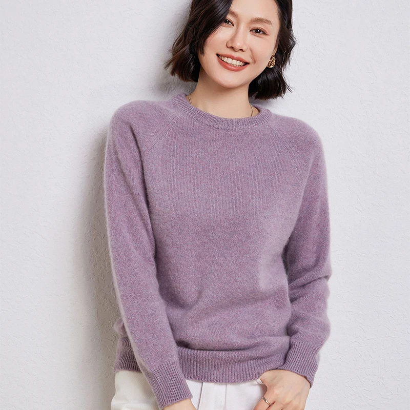 

7-Needle Thick Women's Clothing Autumn Winter New 100% Wool Knitted Round Neck Pullover Tops Casual Loose Long Sleeved Warm