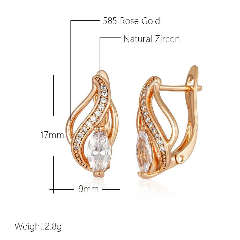 Wbmqda Classic 585 Rose Gold Color Natural Zircon Drop Earrings For Women Ethnic Bride Wedding Jewelry Accessories