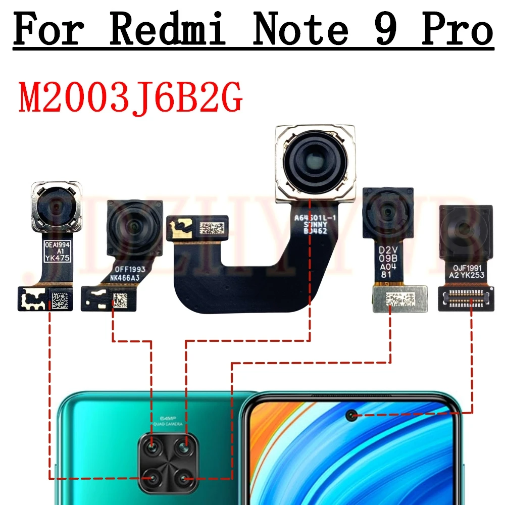 Front Rear Camera For Xiaomi Redmi Note 9 Pro Note9pro Frontal Selfie Wide Back Facing Main Camera Module Flex Cable