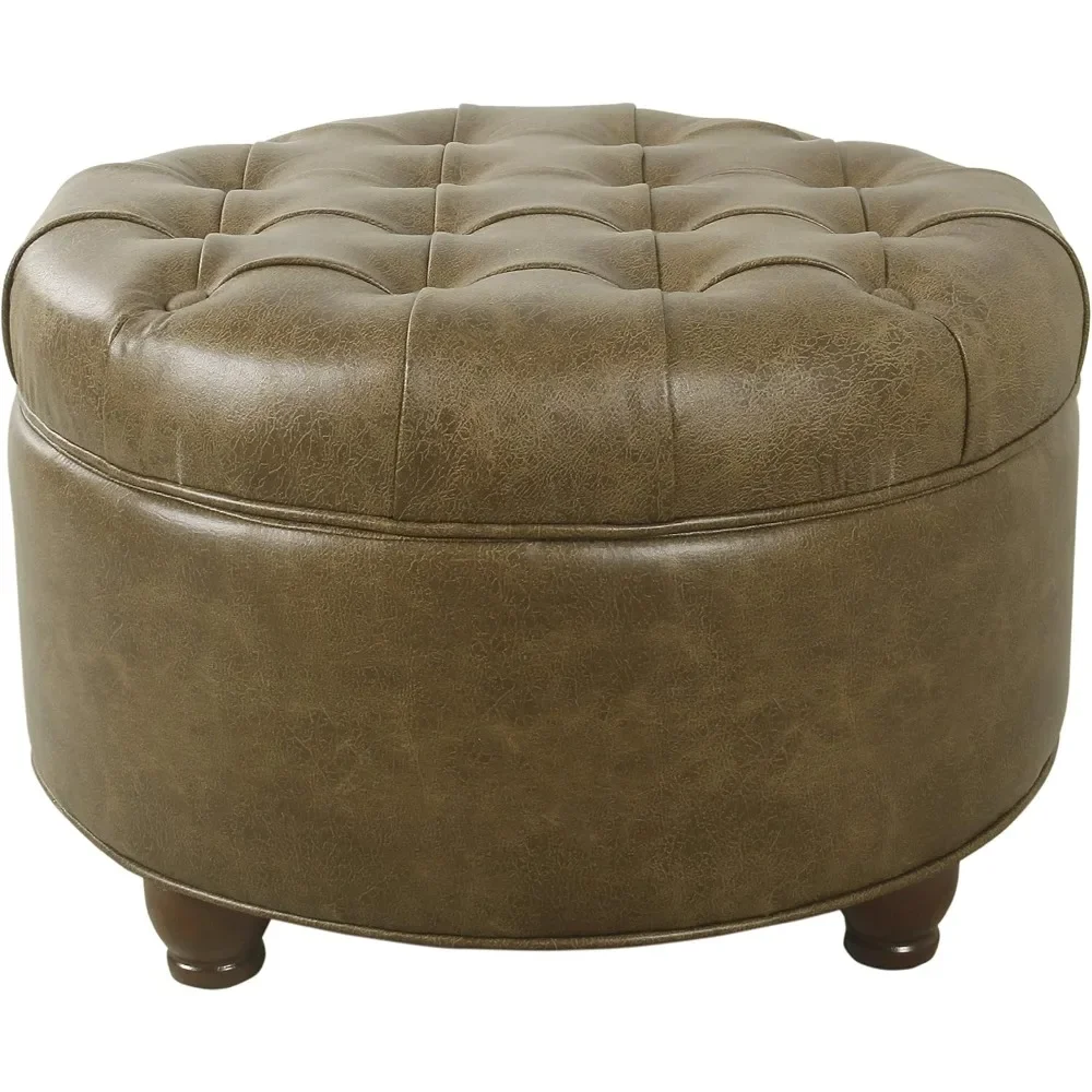 

Home Decor | Large Button Tufted Faux Leather Round Storage Ottoman | Ottoman with Storage for Living Room & Bedroom