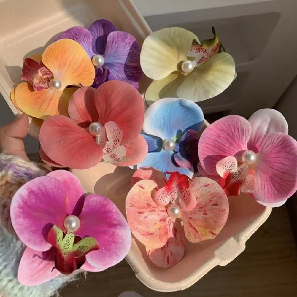 Compact Hair Accessory For Travel Butterfly Orchid Barrette Simulated Flower Accent Trendy Styling Tool Versatile Hair Accessory