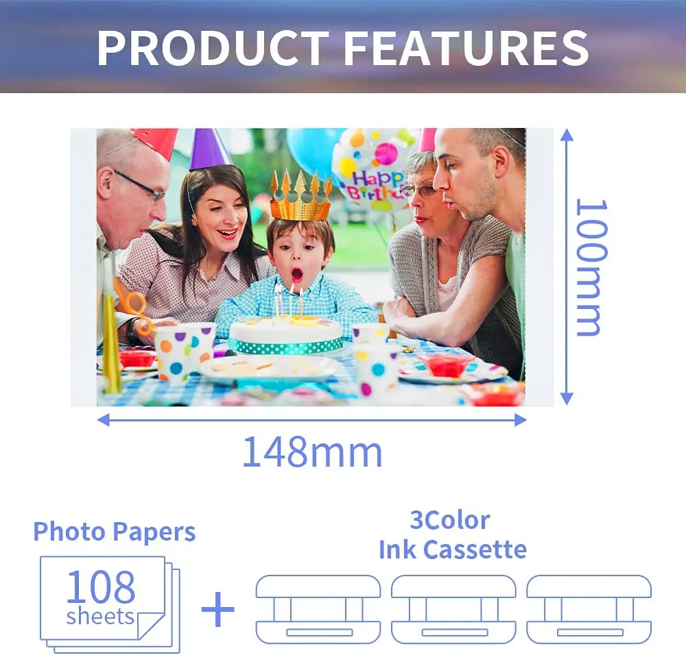 KP-108IN Compatible Canon Selphy CP1300 Ink and Paper Set 3 Color Ink Cartridges and 108 Sheets 4x6 Photo Paper Glossy KP-36IN