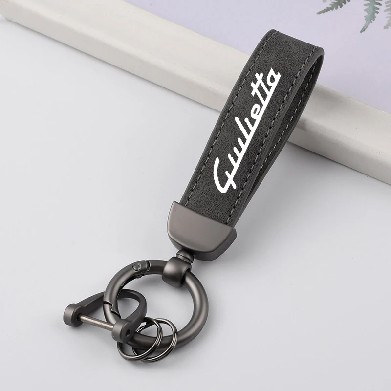 High-GradeCar Keychain Styling Custom  Leather Suede Key Ring With Horseshoe Buckle For Alfa Romeo Giulietta Styling Accessories