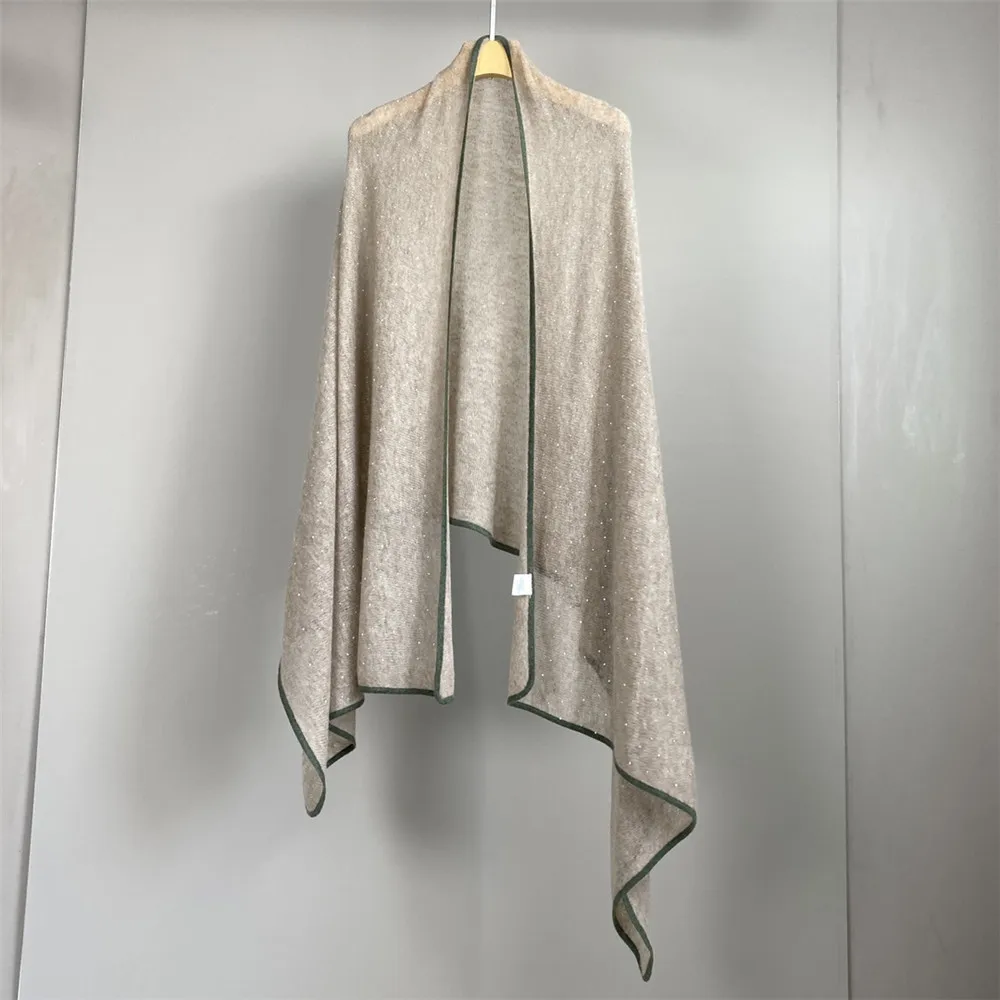 

25 Autumn/Winter New Women's Contrasting Bright Bead Cashmere Knitted Shawl