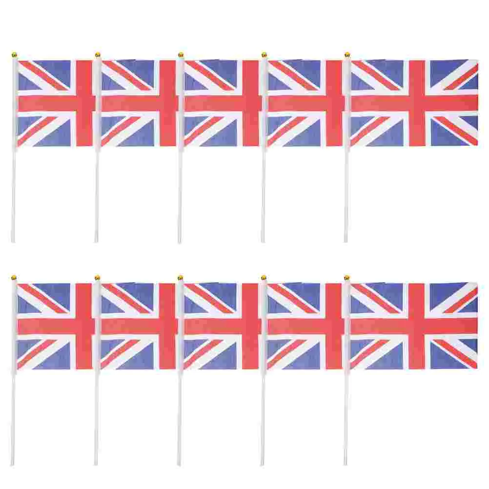 10 Pcs Britain Flag Great Waving Hand Flags for Uk Handheld Office Small Bunting Banner