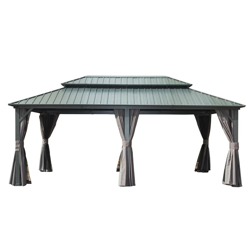 

12' x 20' Aluminum Hardtop Gazebo with Double Roof, Galvanized Steel Frame, Curtain and Mesh Netting for Patio, Backyard, Deck, Lawn