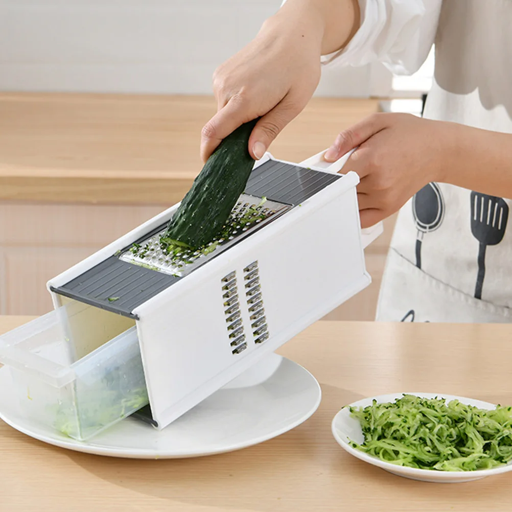 

1pc Stainless Steel Vegetable Grater 4-Side Multifunctional Kitchen Tool Slicer with Hand Protector for