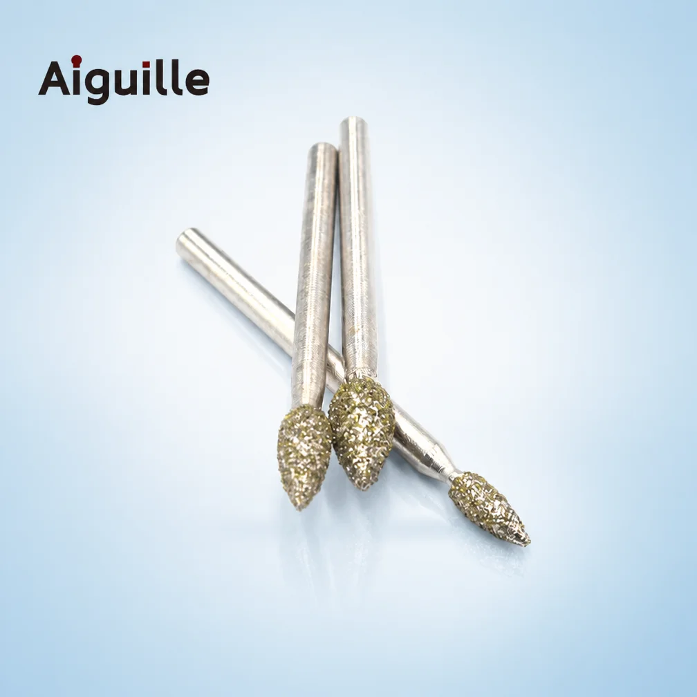 Aiguille 100pcs Torch-Shaped Diamond Burrs 60# 3mm Shank Grinding Tool for Rough Stone Work and Mold Deburring