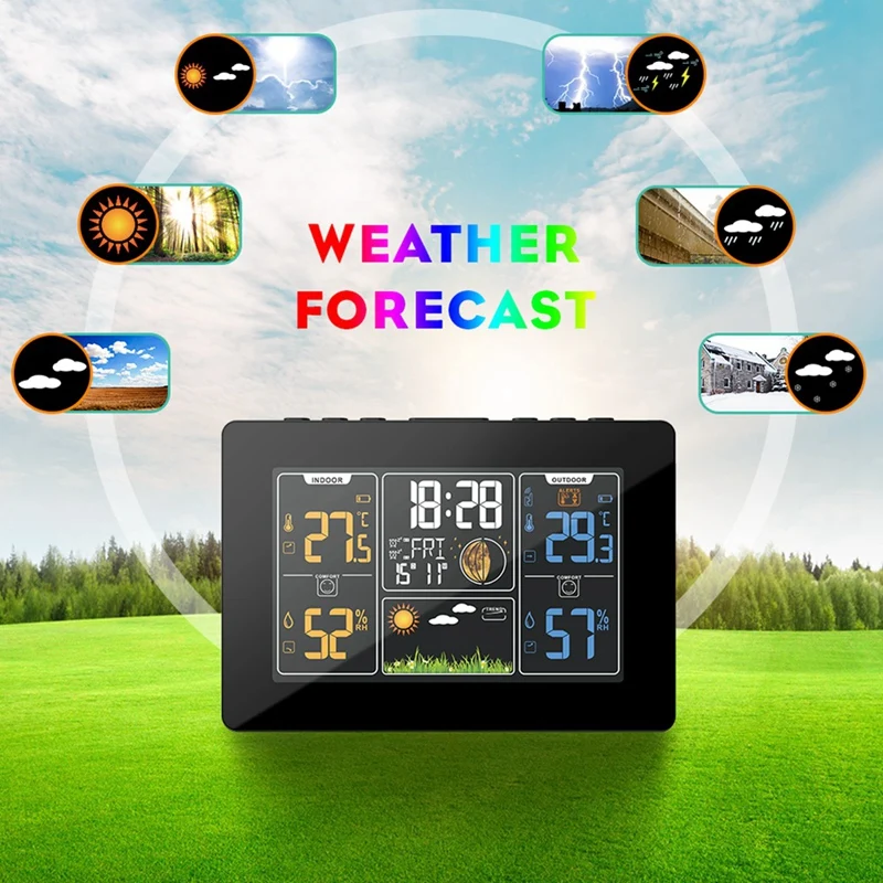 GTBL PT201C Digital Alarm Wall Clock Wifi Weather Forecast Station Hygrometer Thermometer Moon Phase Weather Forecast