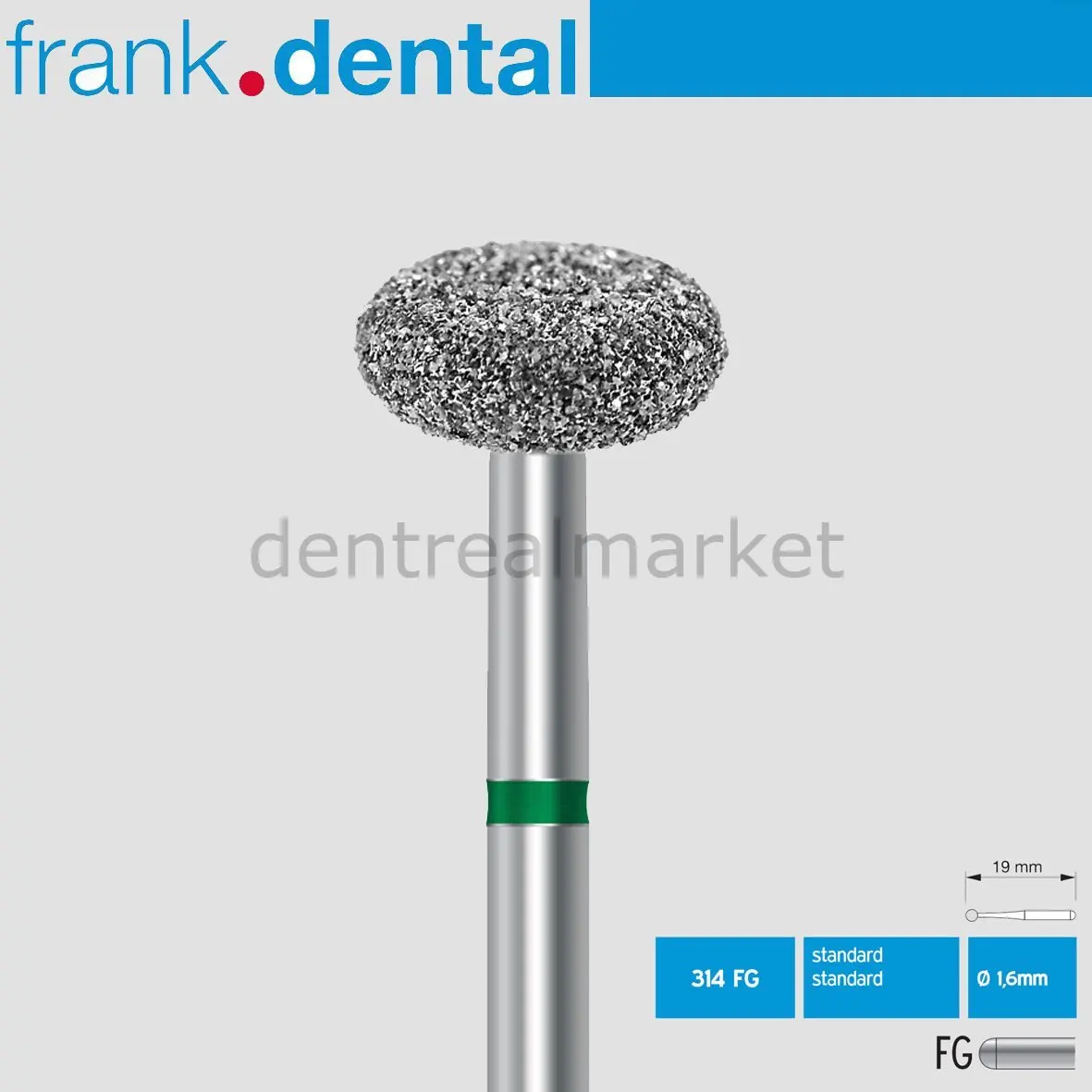 Frank Dental - Diamond Dental Burs - 909 Green Belt Diamond Burs - For Turbine - 5 Pcs - Made in Germany Diamond Burs