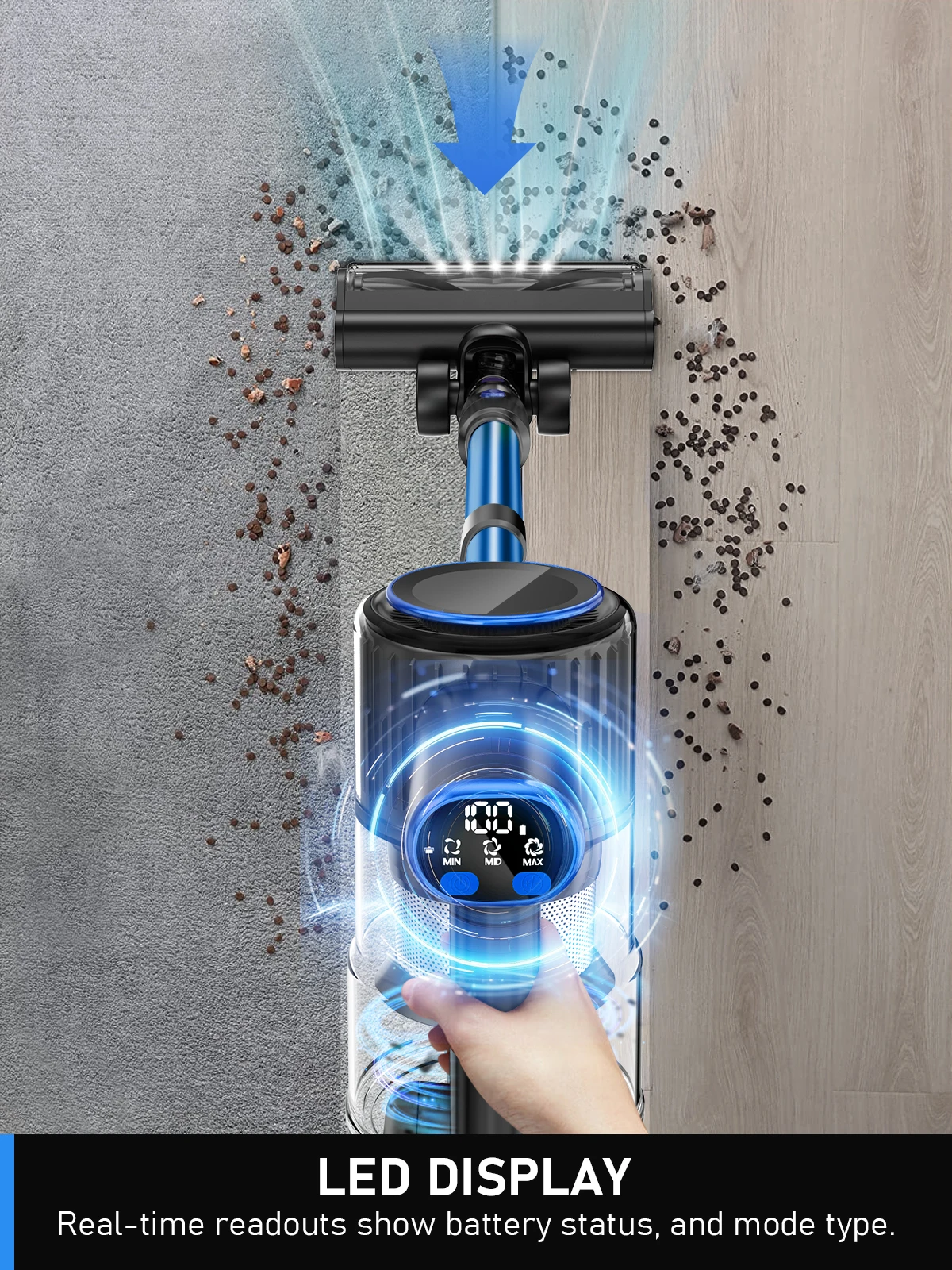 40Kpa 8 in 1 Cordless Vacuum Cleaner, 3 Modes Suction, 45Mins Rechargeable Lightweight Vacuum for Pet Hair/Carpet/Hard Floor