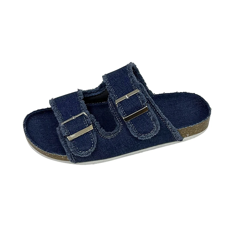 Pantofole estive in Denim per donna 2023 sandali piatti blu punta arrotondata donna Casual Slides pantofola da spiaggia femminile scarpe basse