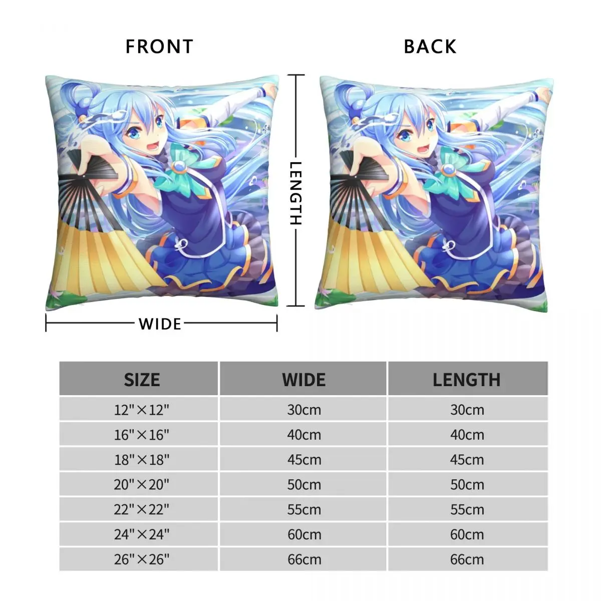 Konosuba Aqua Square Pillowcase Polyester Linen Velvet Printed Zip Decor Pillow Case Bed Cushion Case 45x45