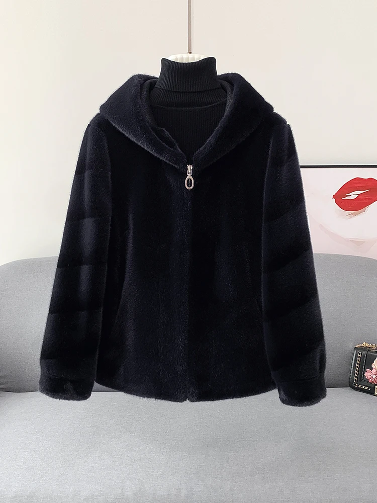 Sable Fur Hood Environmental Protection Fur 2024 New Imitation Mink Fur Integrated Real Mink Temperament Coat Mom Sle Outer...