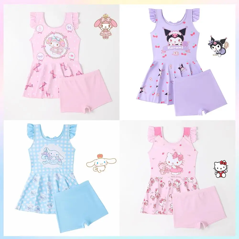 

Cartoon Hello Kitty Kuromi Kids Swimsuit Anime Sanrios Cute Girls Summer Quick-Drying Sunscreen Hot Spring Swimwear Beachclothe