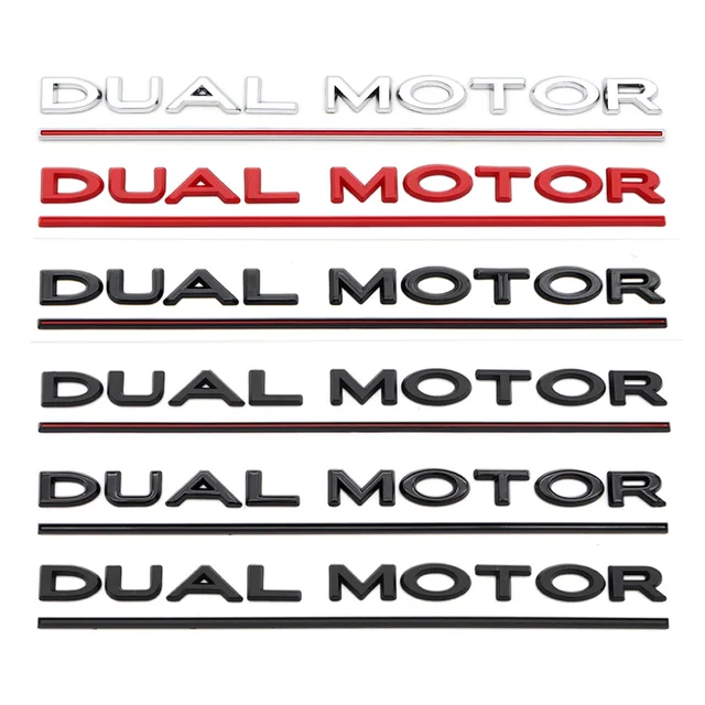 DUAL MOTOR Emblemat do Tesla Model 3 Y S X Akcesoria Podkreślane litery Logo Odznaka wydajności Naklejka na bagażnik Chromowana naklejka 3D
