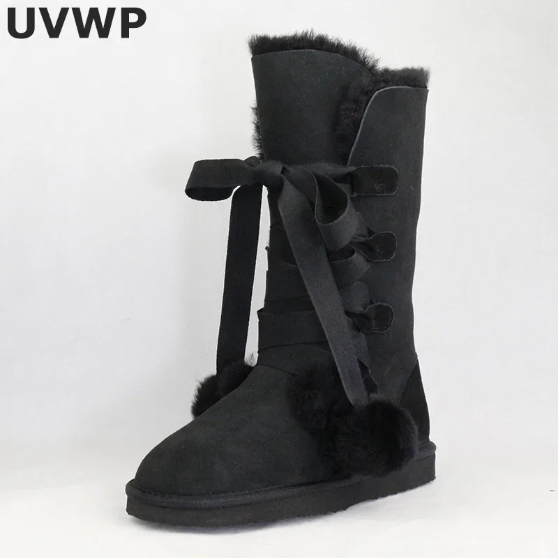 Hot Sale Women Boots 100% Real Sheepskin Leather High Snow Boots Warm Natural Fur Winter Boots Fashion Women\'s Long Boots Shoes