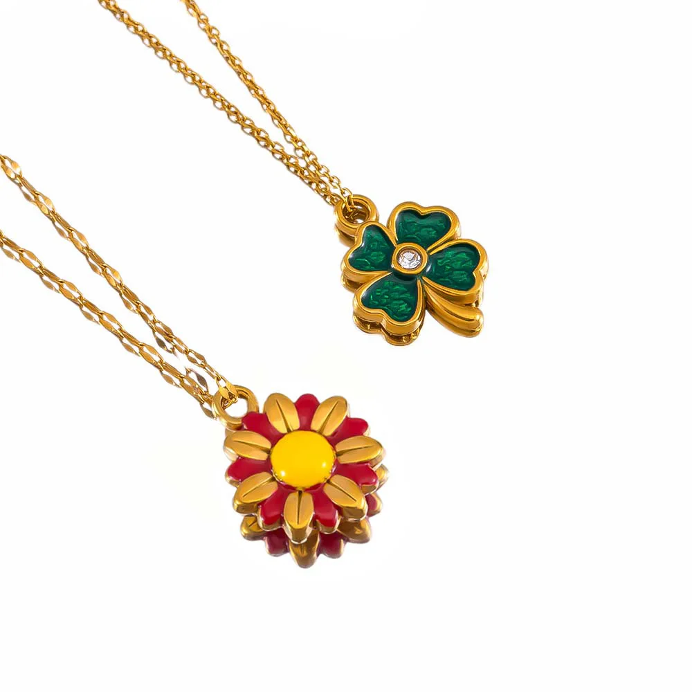 2pcs Stainless Steel Enamel Flower Charm Plant Sunflower Rose Daisy Necklace Bracelet Pendant Component DIY Craft Jewelry Making