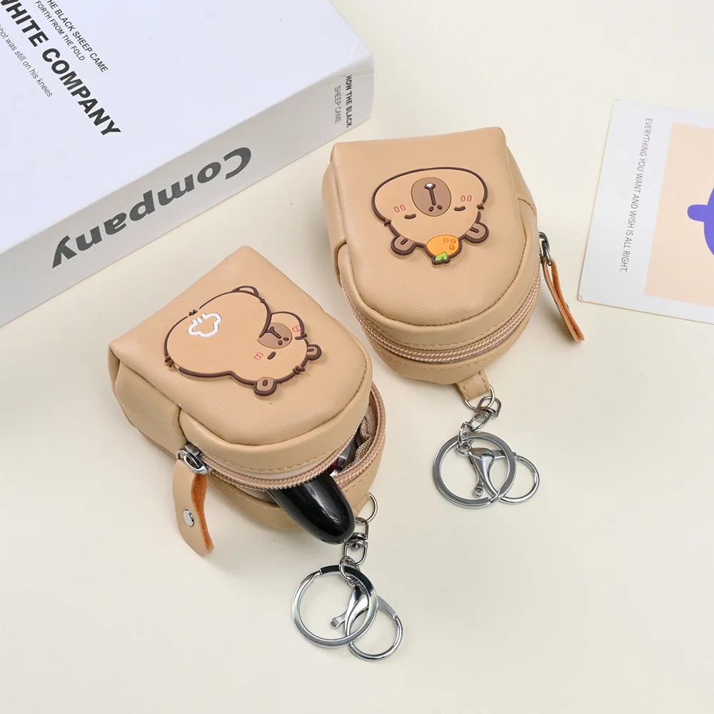 Pu Earphone Case High Quality Girly Storage Bag Cute Schoolbag Coin Purse Portable Capybara Keychain Pendant For Bag Organizer