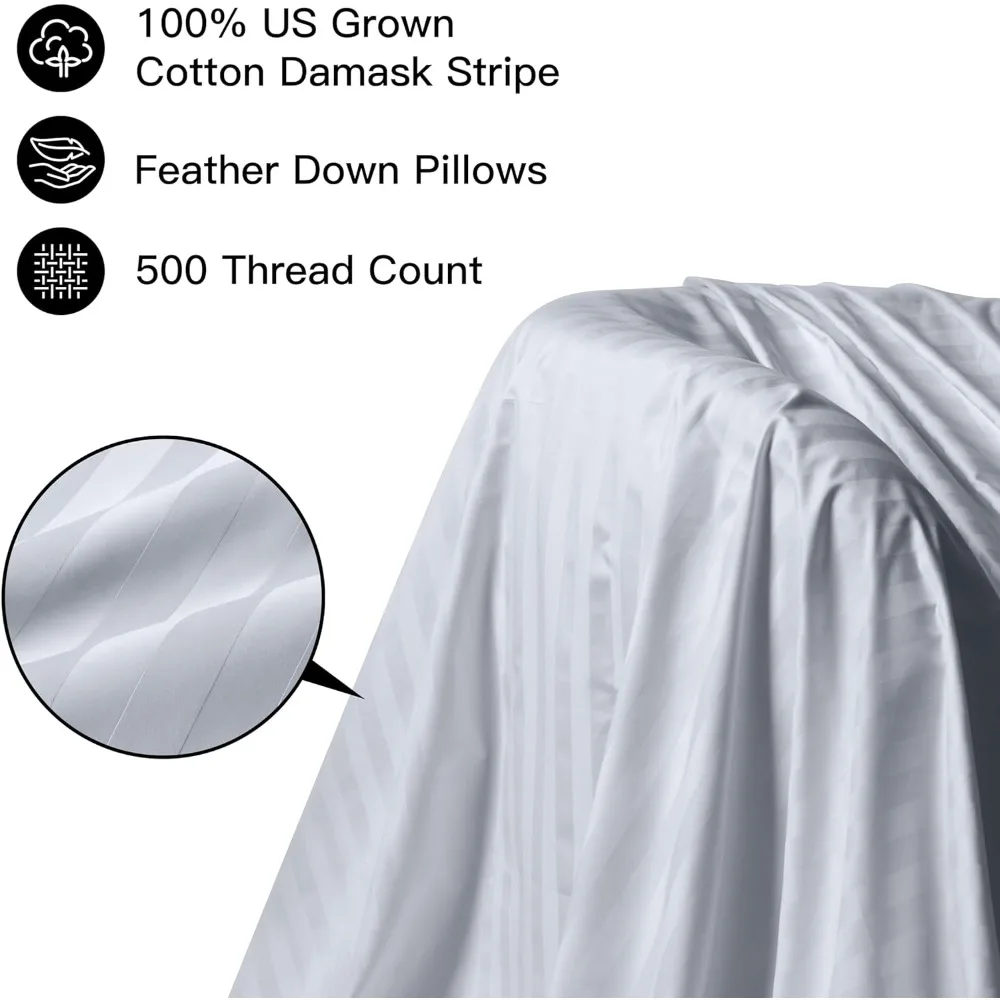 Goose Pillow-100 Damask Stripe Bed US Grown Cotton 500 Thread Count Freight Free Sleeping Pillows Home Textile