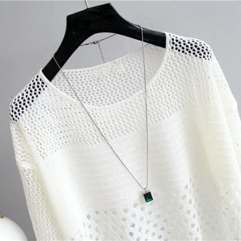 Spring and Summer New Ice Silk Knitted Vest Top Hollow Out Thin Bottoming Sling Streetwear Womens Clothing White Shirt