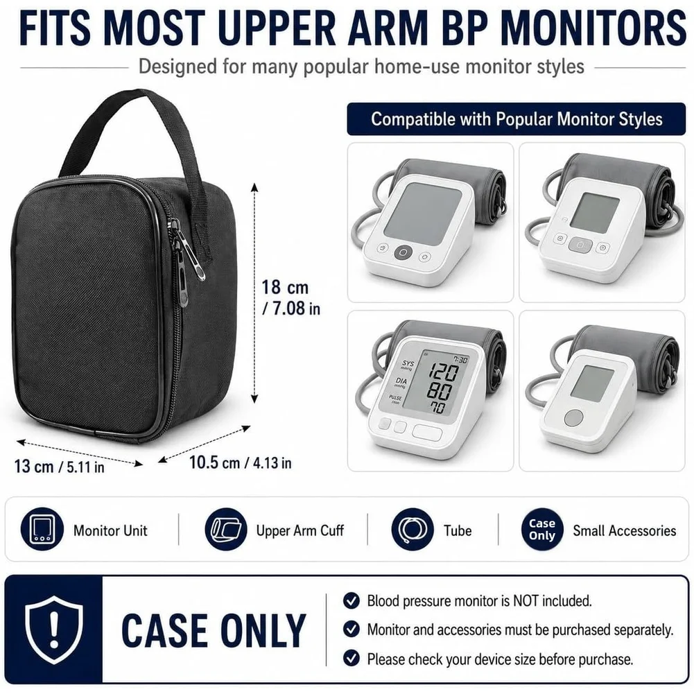 Travel Health Kit Bag Blood Pressure Monitor Bag Built-in Mesh Pockets Compact Lightweight Design Camping Black