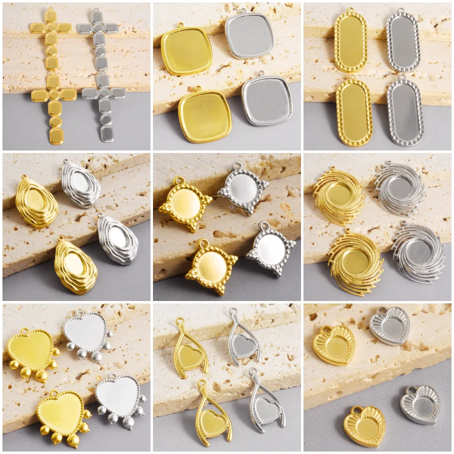 5pcs/lot Fashion Geometry Settings Charms DIY for Jewelry Marking Stainless Steel Pendants Charms Findings Necklace Wholesale