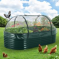 Oval Galvanized Raised Garden Bed with Cover Zippered Screen Doors Open Base Thick Steel Planter Box for Growing Vegetables